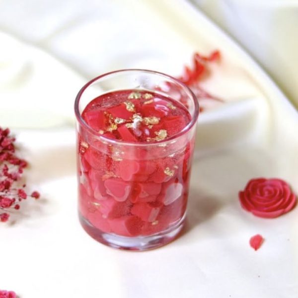 Glowing red heart jar candle